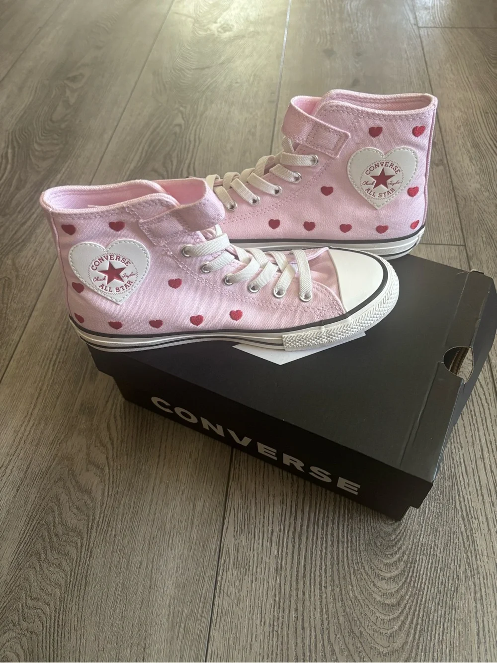 Converse Kids Pink High-Top Sneakers with Red Heart Accents
